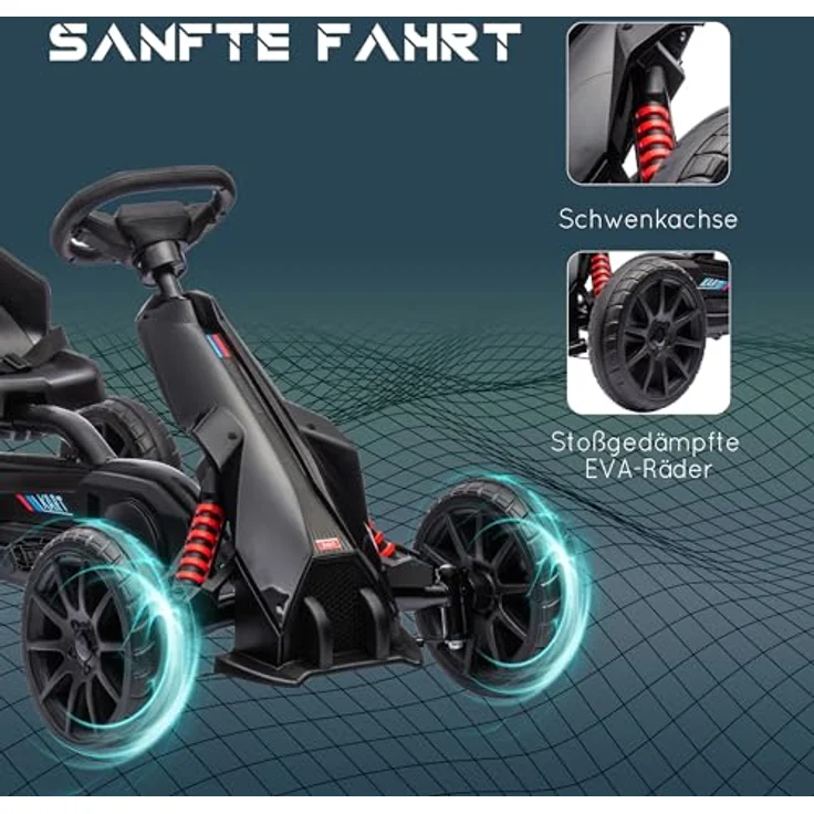 HOMCOM Go-Kart Kinderfahrzeug mit verstellbarem Sitz, Tretfahrzeug, Tretauto mit Handbremse, Kinderspielzeug - Schwarz – Bild 6