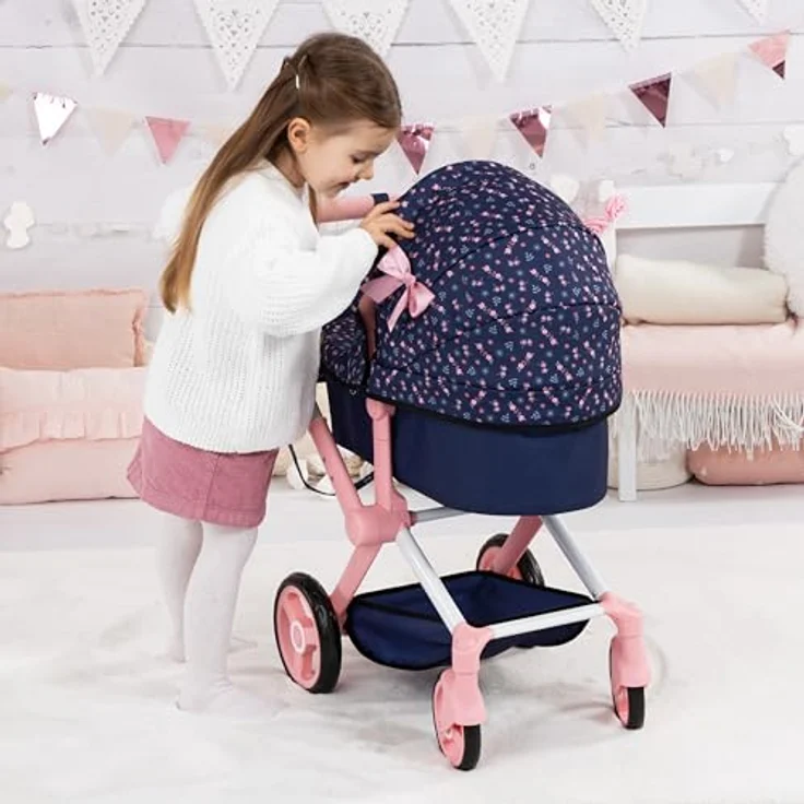 Bayer Design Puppenwagen Xeo, höhenverstellbar und wandelbar, mit Tasche und schwenkbaren Vorderrädern, geeignet für Puppen bis 46 cm – Bild 3