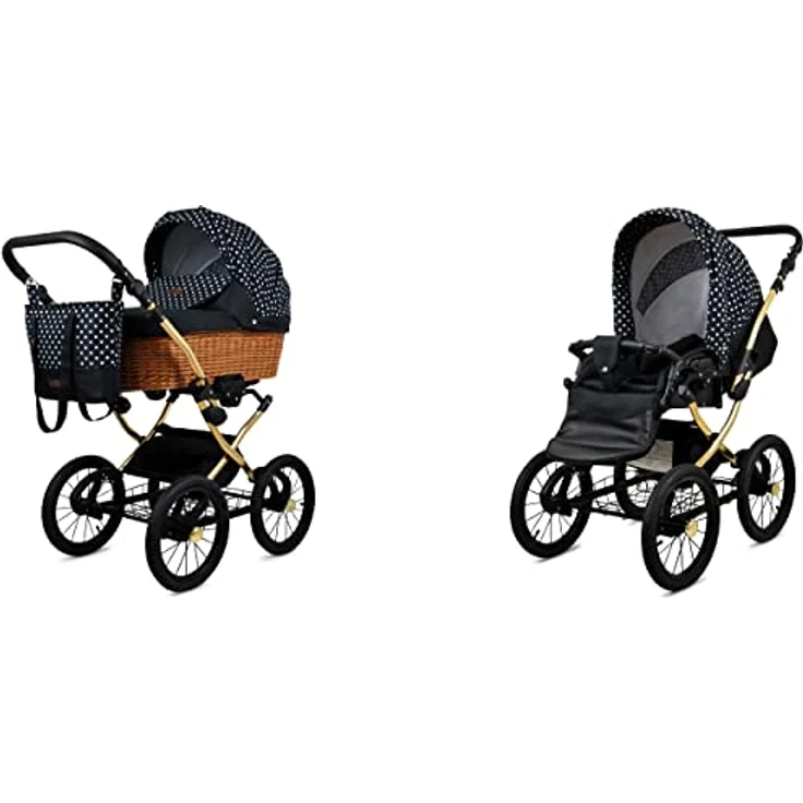 Babylux BabyLux ALU 2in1 Kinderwagen für Neugeborene und Kleinkinder, White Dots Gold Frame - Verstellbare Rückenlehne und Fußstütze, lichtechte elegante Stoffe, Fünf-Punkt-Sicherheitsgurte, leicht faltbar – Bild 1