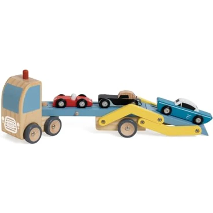 Classic World Autotransporter Holzspielzeug, LKW mit Rampe & 3 Holzautos, fördert Feinmotorik, für Kinder ab 18 Monaten – Bild 2