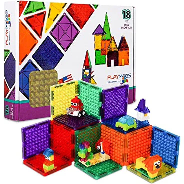 Playmags 18-Teiliges Kleines Magnetisches Ziegelstein- Und Bauset – Magnetische Bausteine Und Blöcke Für Kinder – Entwicklung Der Fähigkeiten – Ab 3 Jahren (Kleine Ziegelsteine)