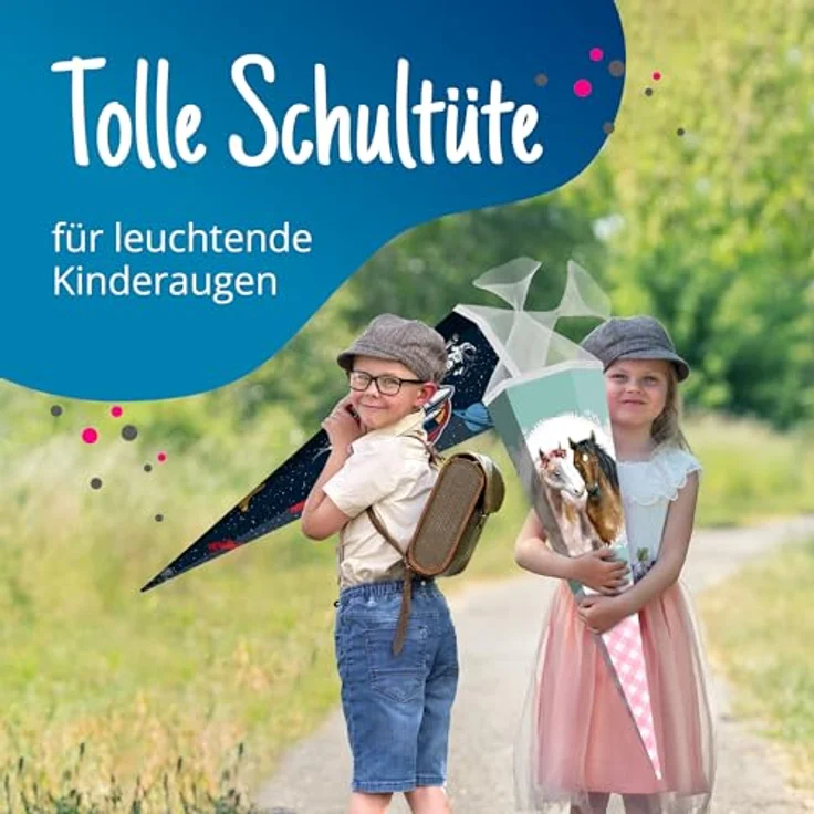 itenga Schultüte Mädchen 85cm, eckig mit Tüllverschluss, stabile Zuckertüte mit Motiven (Einhorn, Pferd, Meerjungfrau) – Bild 4