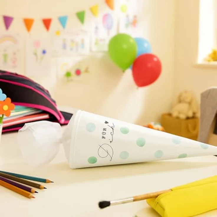com-four® 2X Schultüte 40cm, Geschwisterschultüten aus Pappe mit Tüllverschluss, Zuckertüte für die Einschulung, Geschenkverpackung für Schulanfänger, Design-Auswahl variiert – Bild 2
