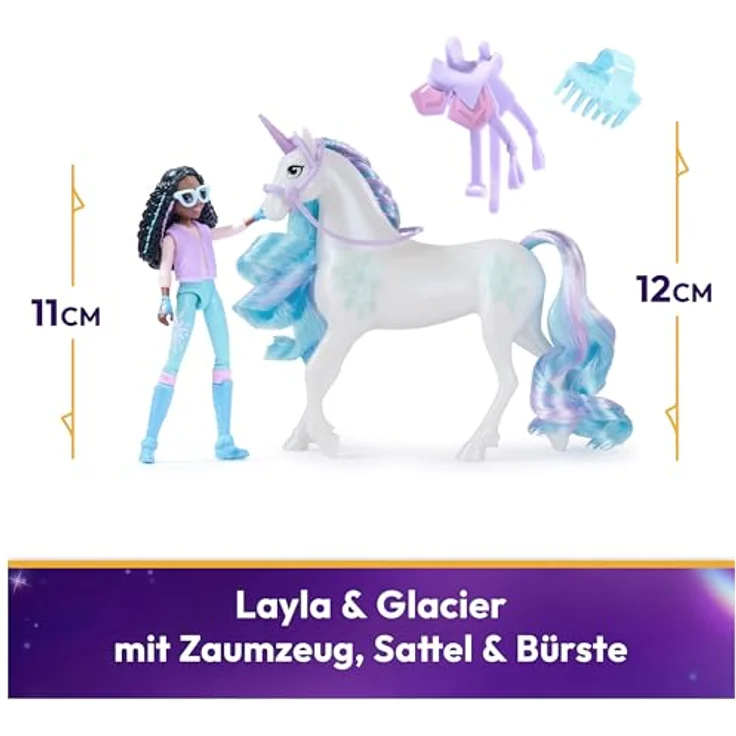 Spin Master Anziehpuppe Unicorn Academy - Small Doll & Unicorn - Layla & Glacier, 12 cm große Puppe mit Einhorn und 7 Gelenken, inkl. Bürste für Einhornpflege – Bild 2