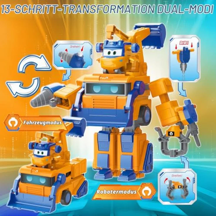 Super Wings Verwandlungsroboter Marty, 16 cm 2-in-1 Fahrzeugspielzeug mit 5 cm Figur für Kinder ab 3 Jahren, orange – Bild 2