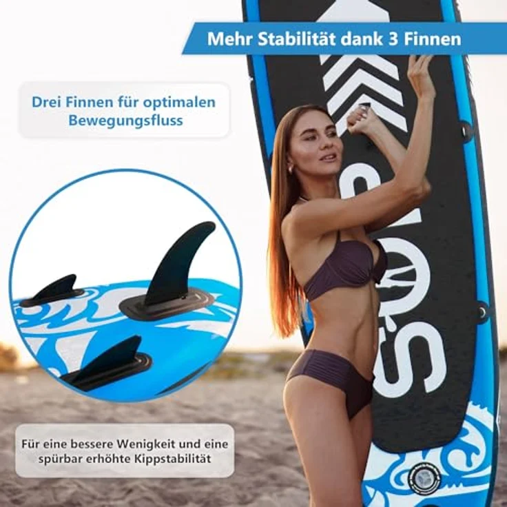 24MOVE® Sup Board Set, Premium aufblasbares Stand Up Paddle Board, Yoga Board, Action Cam Ready, inkl. Zubehör, Doppelhub Pumpe, Anti-Rutsch, blau, 320x80cm, bis 150kg – Bild 5