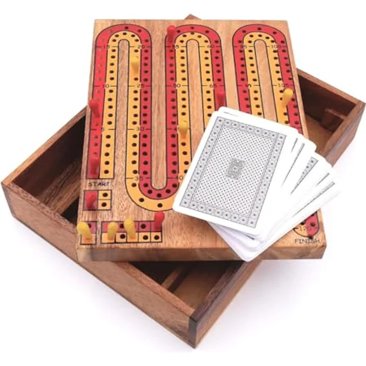 ROMBOL Cribbage, Holzbox mit Zählschlange, Kartenspiel für zwei Spieler – Bild 4