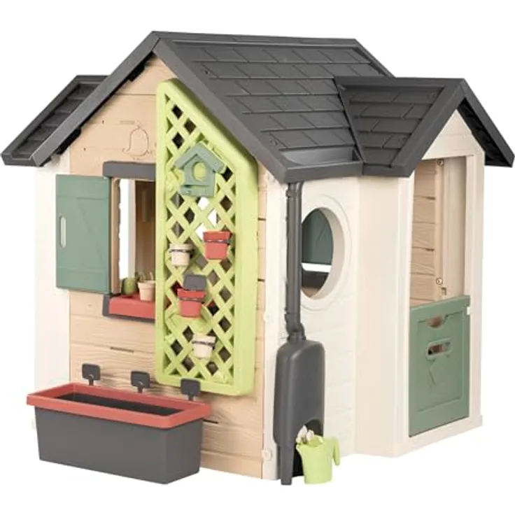 Smoby Life - Garten Spielhaus (128x132x135 cm), wetterfestes Outdoor-Kinderhaus aus 60% Recycling-Anteil mit Gärtnerzubehör für Kinder ab 2 Jahren