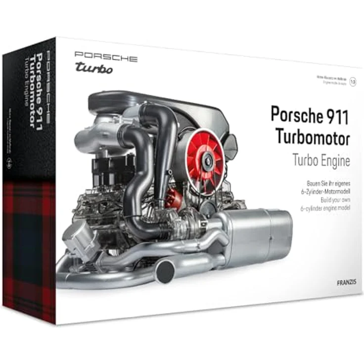 FRANZIS 67250 - Porsche 911 Turbomotor, originalgetreuer Motorbausatz im Maßstab 1:3 mit Soundmodul, 90-seitigem Begleitbuch - 6-Zylinder-Motormodell, Metallic Optik, Turbo-Technologie – Bild 1