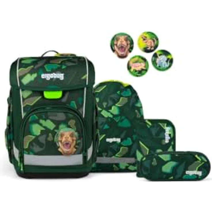 ergobag cubo light Schulranzen-Set DinosauriBär, 21 Liter Volumen, leichtes Hugging-Tragesystem, wasserabweisend, mit Sportbeutel und Flex-Front-Vordertasche – Bild 1