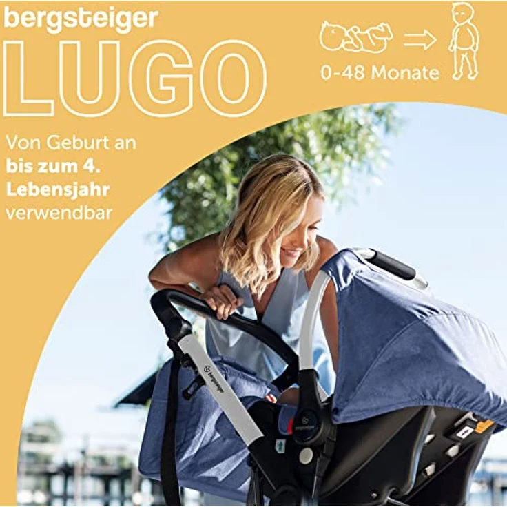 Bergsteiger Kinderwagen Lugo 3in1 | Kombikinderwagen Komplettset inkl. Zubehör - Babyschale, Buggy-Aufsatz, Sonnenschutz & Wetterfußsack | Isofix Station erhältlich – Bild 2