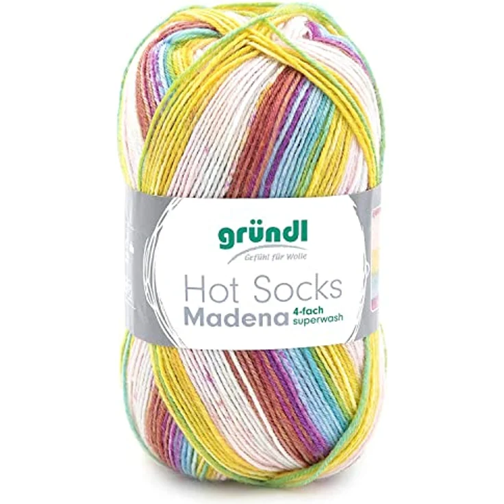 Gründl Hot Socks Madena (Sockenwolle aus 75% Schurwolle (superwash) und 25% Polyamid, Made in Italy, 4-fach Sockengarn, 100 g / 420 m, Nadelstärke: 2,5 mm - 3 mm, 1 x 100 g), caribean-summer – Bild 1