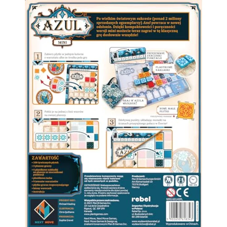 Rebel Azul Mini 18343, kompaktes Mosaik-Puzzlespiel in Blau mit praktischer Aufbewahrung und Brettabdeckungen – Bild 2