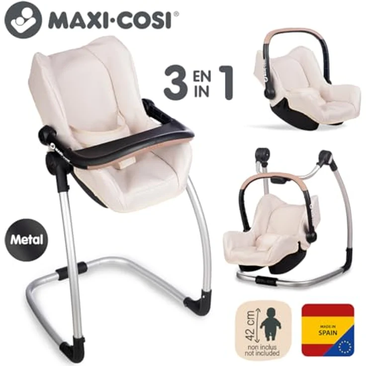 Smoby Maxi-Cosi Puppenhochstuhl 3-in-1, umbaubar zu Hochstuhl, Autositz & Schaukelwippe, für Puppen bis 42 cm, leicht & platzsparend, Spielzeug für Kinder ab 3 Jahren – Bild 2