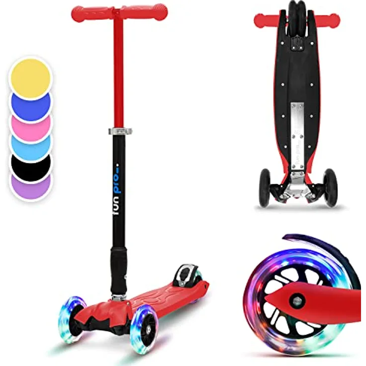 fun pro Two Roller Kinder 6 Jahre, Premium Kinderroller mit LED Rädern, Faltbar, erweiterte Garantie, bis 80KG, Hamburg Händler, 5-9 Jahre