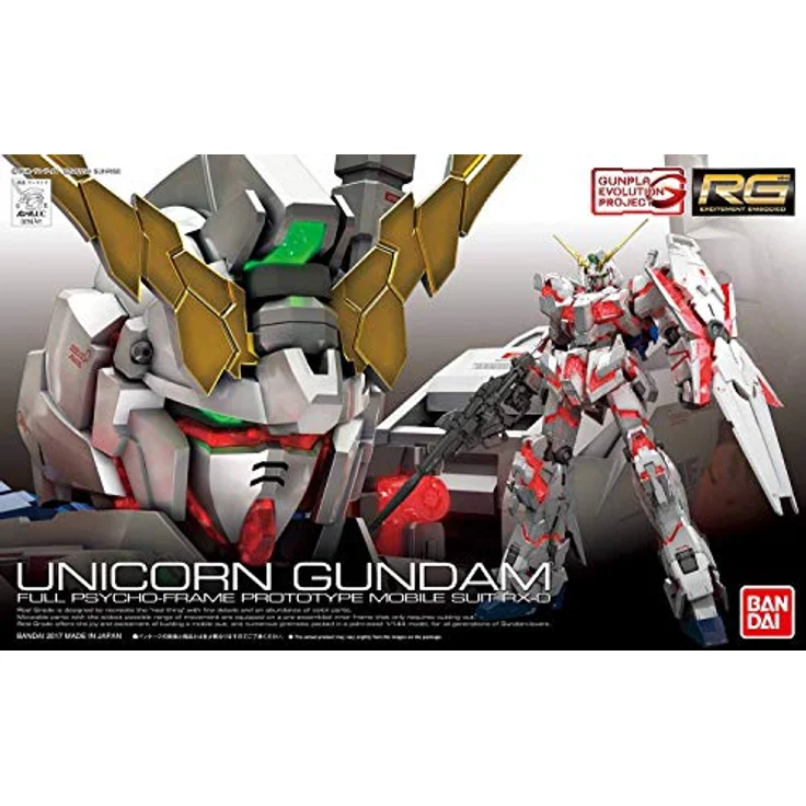 Bandai Gundam Unicorn Real Grade, Plastikmodellbausatz 1/144 mit Gelenkpunkten, ohne Farbe und Klebstoff – Bild 3