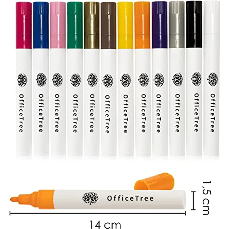 OfficeTree 12x Porzellanstifte Spülmaschinenfest - 12 Farben und 5 Schablonen - Glas und Porzellanstifte auf Wasserbasis - Glasmalstifte Spülmaschinenfest - Keramikstifte zum bemalen und verzieren – Bild 2