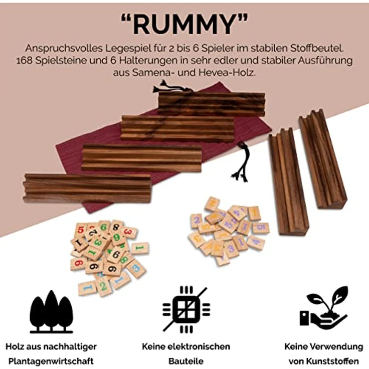 Rummy Okey für 2 bis 6 Spieler - 162 Spielsteine + 6 Halterungen im Stoffbeutel – Bild 6