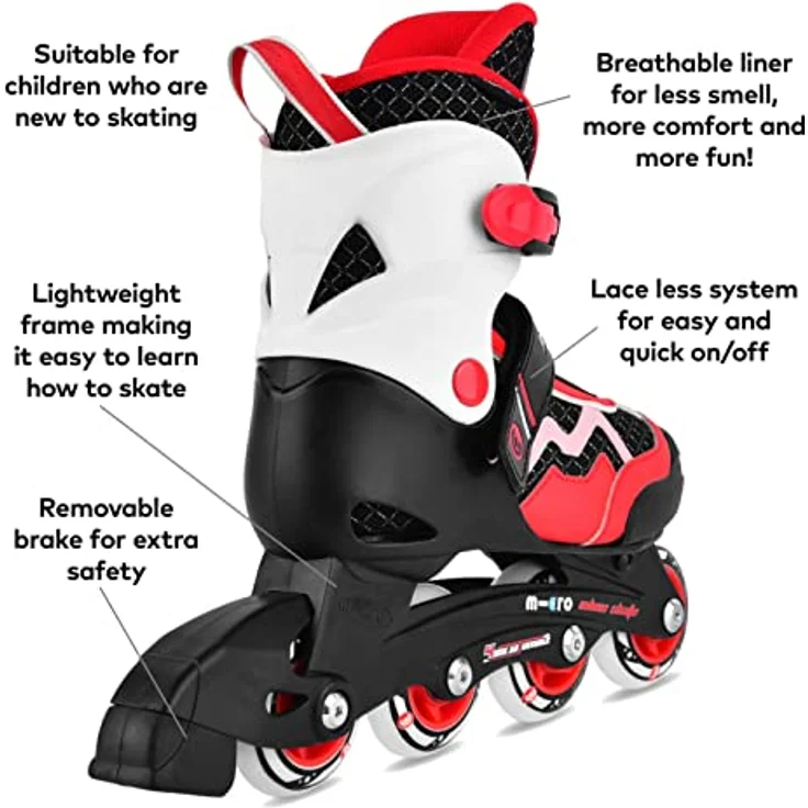 Micro Mobility Majority Red Kinder Rollerskates aus Polypropylen in der Farbe Rot-Weiß-Schwarz, Größe: 27-30, MIS0011 – Bild 2