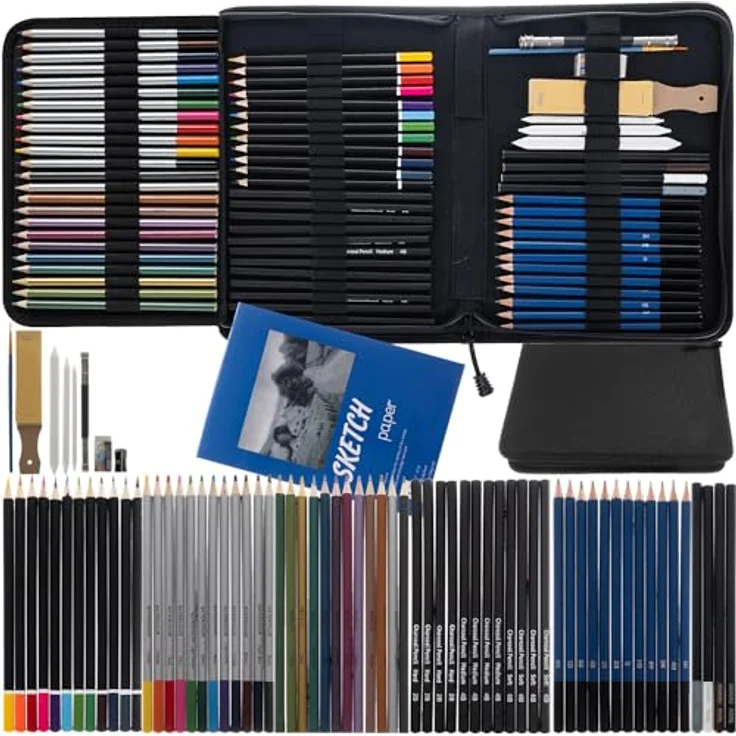 MT MALATEC Zeichen-Set 72-Teilig Bleistifte Skizzieren Zeichnen 19178, Schwarzes Etui, Universal einsetzbar, Geschenkidee – Bild 1