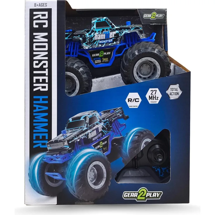 Gear2play Funkgesteuertes Monster Hammer, robuster RC Monstertruck für Innen- und Außenbereich, mehrfarbig, geeignet für Kinder ab 5 Jahren