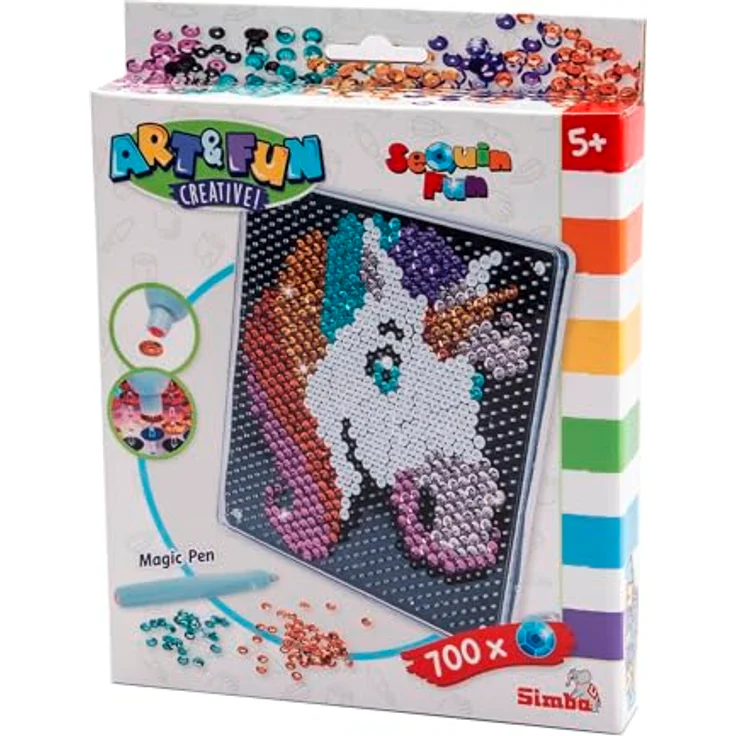 SIMBA Art&Fun Sequin Einhorn, Bastelset mit 700 Pailletten und doppelseitiger Vorlage, 18x18cm – Bild 4