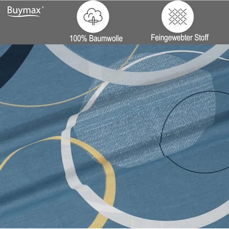 Buymax® Bettwäsche 155x220, 4-teiliges Set aus 100% Baumwolle mit Reißverschluss, ÖKO-TEX zertifiziert, 2 Kissenbezüge 80x80 cm, modern gemustert – Bild 4