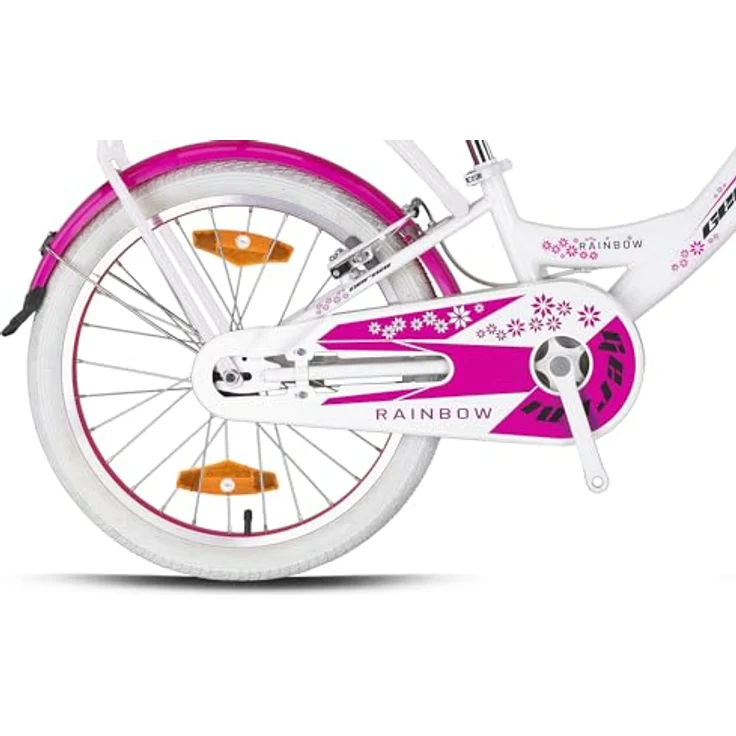 Rezzak 20 Zoll Mädchenfahrrad mit V-Bremse und Rücktrittbremse, Reflektoren, Schutzblech, Weiss-Pink - NEU-081 – Bild 2
