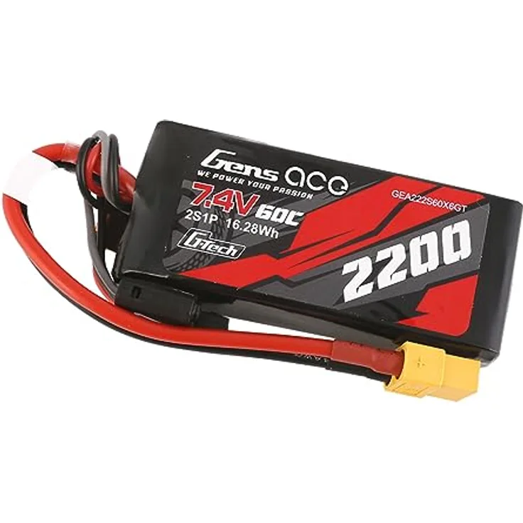 GensAce G-Tech LiPo Akku 2200 mAh 7,4 V 60 C 2S1P XT60, leistungsstarker Akku für ferngesteuerte Fahrzeuge