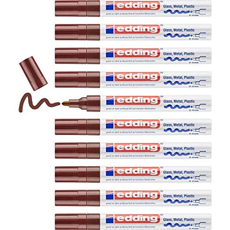 edding 750 Glanzlackmarker, braun, 10 Stück - Rundspitze 2-4 mm, wasserfest und stark deckend für Glas, Holz, Kunststoff und Papier – Bild 1