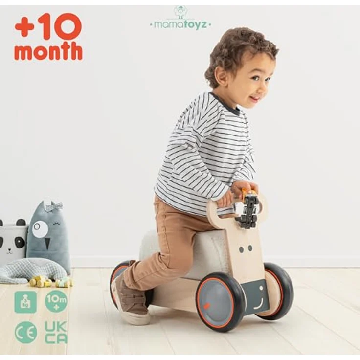 Mamatoyz 03DSBE DriveMe Soft Bear Vierrad-Aufsitz-Gehwagen aus Holz, ziehbarer 3-in-1-Spielzeughalter für Kinder mit weichem, abnehmbarem Schwammsitz – Bild 2