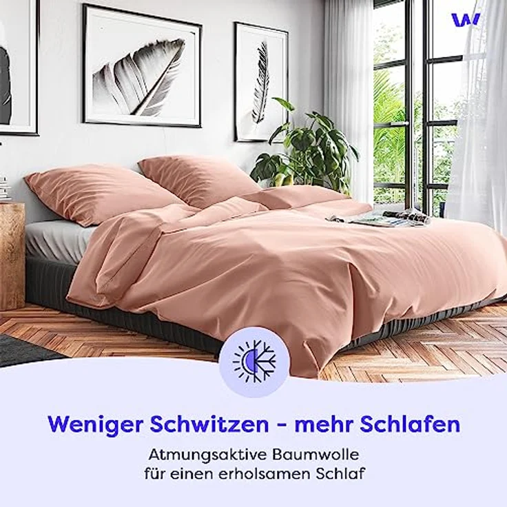 Wolkenfeld Bettwäsche 135x200 Baumwolle Rosa - Atmungsaktiv - Renforcé Bettwäsche-Set mit 1x Bettbezug 135 x 200 + 1x Kissenbezug 80x80 - Rose – Bild 2