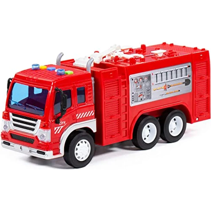 Feuerwehr LKW Kinder Spielzeug City Schwungrad Löschfahrzeug mit Licht Sound – Bild 1