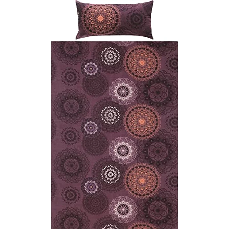 Erwin Müller Bettwäsche, Bettgarnitur Flanell 4-TLG. Sparpaket Mandala - mollig warm, temperaturregulierend, mit praktischem Reißverschluss - aubergine Größe 135x200 cm | 40x80 cm – Bild 2