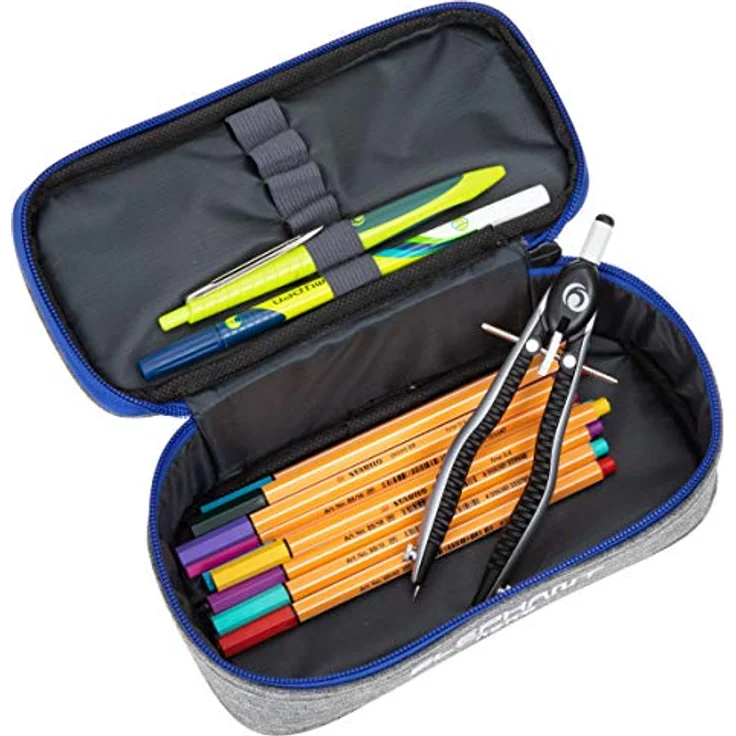 Elephant Federmäppchen Box Hero Signature 12719, formstabil, grau-blau, mit Reißverschluss und viel Stauraum – Bild 4