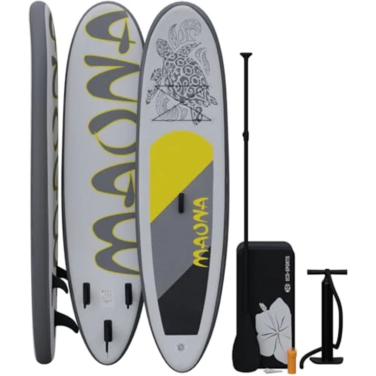HAGO Stand Up Paddle-Board, grau, 308 cm lang, Komplettset mit Alu-Paddel, Luftpumpe, Tragetasche, 120 kg Tragkraft – Bild 1