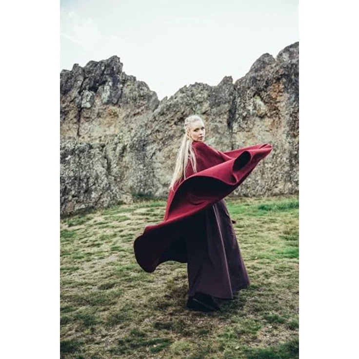 Leonardo Carbone® Mittelalter Umhang ohne Kapuze Kuno - Damen & Herren, Cape Männer, Hobbit Kostüm, LARP, Wikinger, Cosplay - Rot – Bild 3