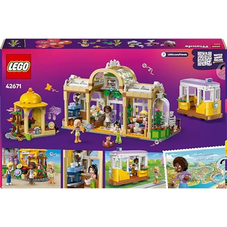LEGO Friends 42671 Pflanzencafé und Blumenkiosk, Spielset mit 4 Mini-Puppen, Straßenbahn und 1138 Teilen, Mehrfarbig – Bild 8