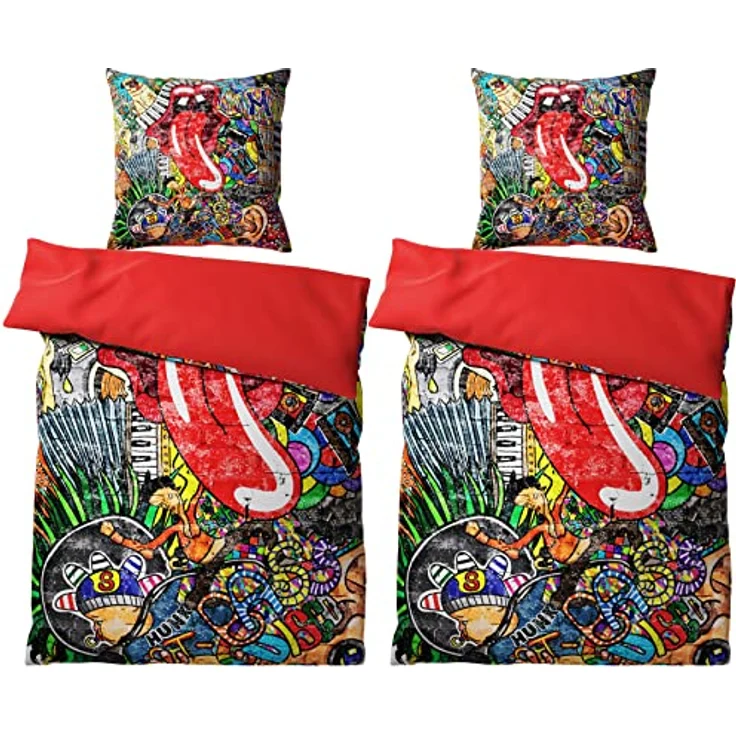 Sanilo® 4-teilige Bettwäsche 135x200 cm, 100% Baumwolle, Oeko-TEX, Wendebettwäsche, Graffiti Design, 80x80 cm Kissenbezüge – Bild 3