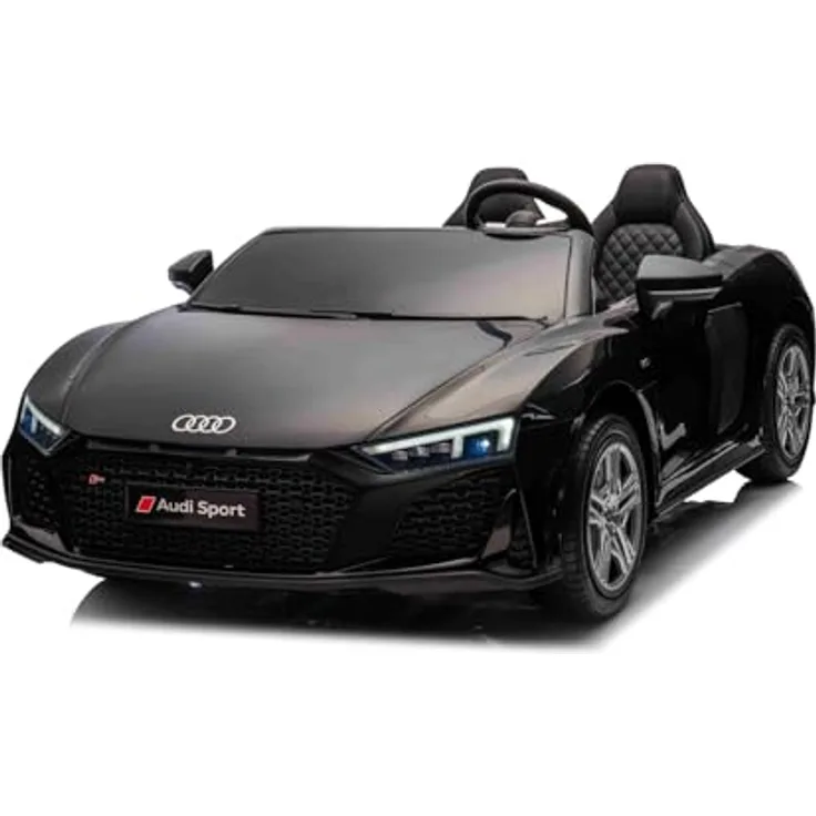 RIRICAR Kinder Elektroauto 24V 2 Sitzer A.U.D.I., Schwarz, MP3-Player mit USB/AUX und Bluetooth, Batterie 24V/14Ah, 2 x 200W Motoren, Eva-Räder mit Hinterradfederung, Verstellbare Ledersitze