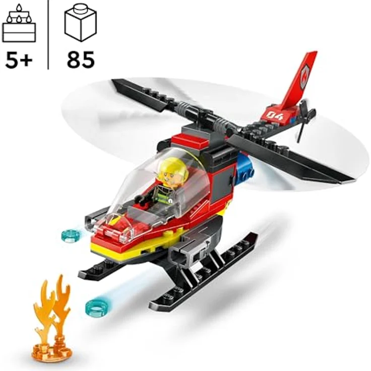 LEGO City Feuerwehrhubschrauber, Set mit Hubschrauber-Spielzeug und Pilot-Figur, Fantasievolles Spielerlebnis, Geschenk für Kinder ab 5 Jahren 60411 – Bild 2