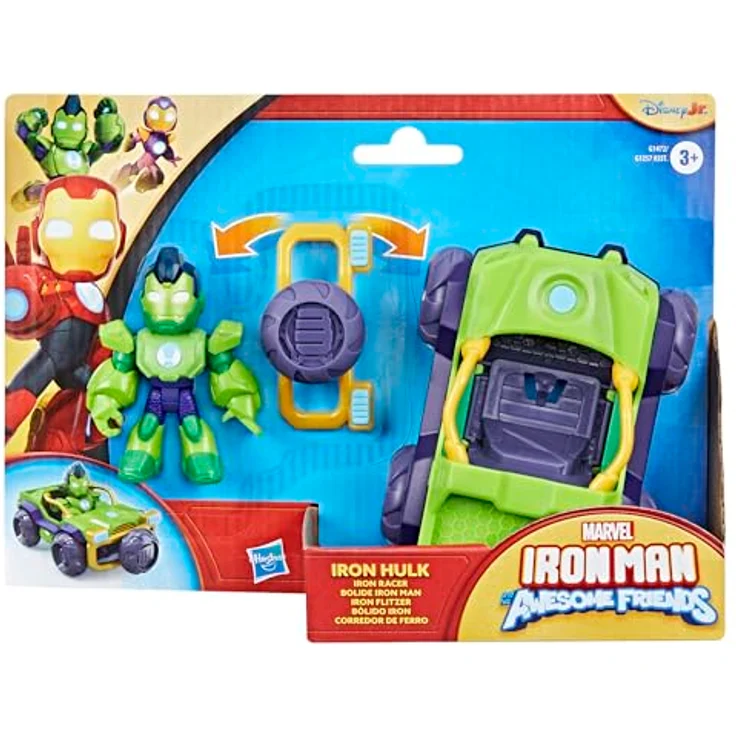 Marvel Iron Man and His Awesome Friends Iron Hulk Action-Figur & Fahrzeug, 2-in-1 Superhelden-Spielzeug für Kinder ab 4 Jahren, grün – Bild 2