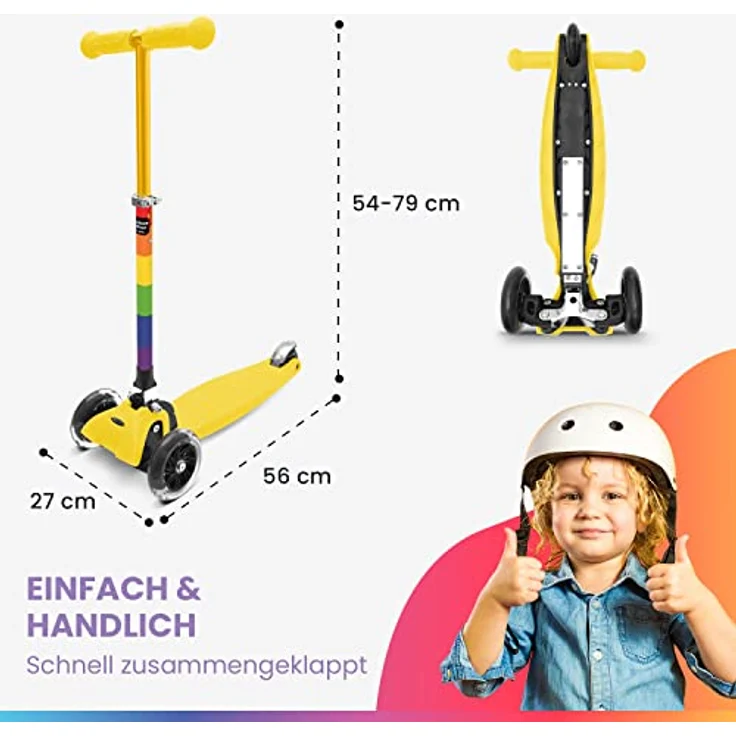 fun pro ONE Special Edition, Kinderroller mit LED-Rädern, klappbar, Regenbogenfarben, für Jungen & Mädchen ab 3 Jahren – Bild 6