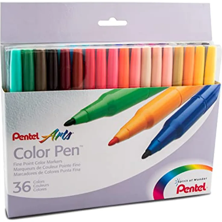 Pentel S360-36 Faserschreiber Colour Pen 36er Set sortiert, Formstabiler Faserschreiber mit feiner Rundspitze, satten Farben, Strichstärke: 0,5 - 2,0mm