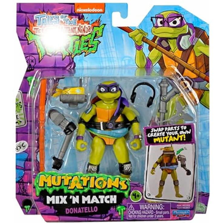 Playmates Toys Actionfigur Die Abenteuer der Teenage Mutant Ninja Turtles, Mix 'n Match System mit Metalheads Kopf und Donnies Waffen, 11,5 cm hoch – Bild 3