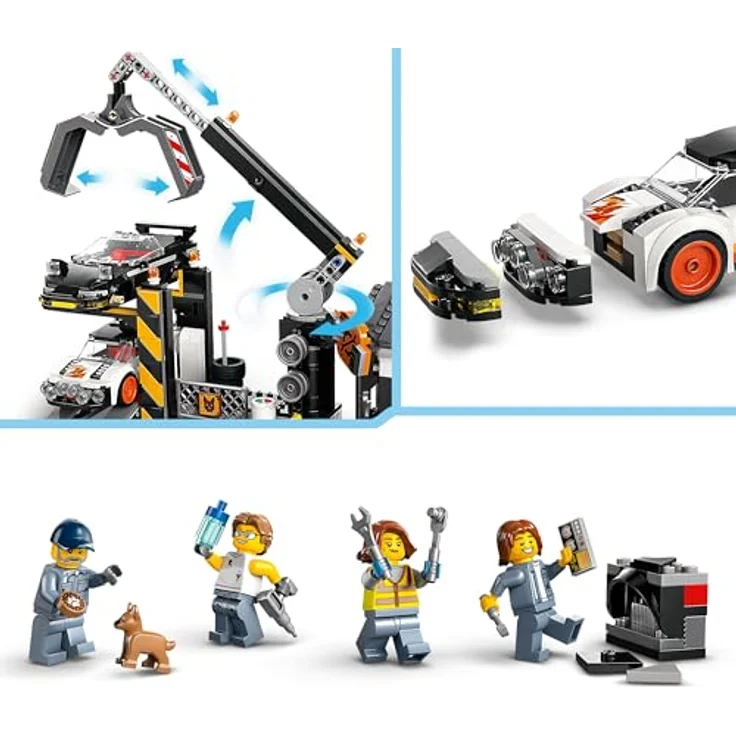LEGO City Schrottplatz mit Autos - Spielzeug mit Schrottpresse und Kran, 2 Spielzeugautos, 4 Arbeiter Minifiguren & Bürogebäude - Geburtstagsgeschenke für Jungen und Mädchen ab 8 Jahren 60472 - Lernspielzeug zur Wiederverwertung – Bild 4