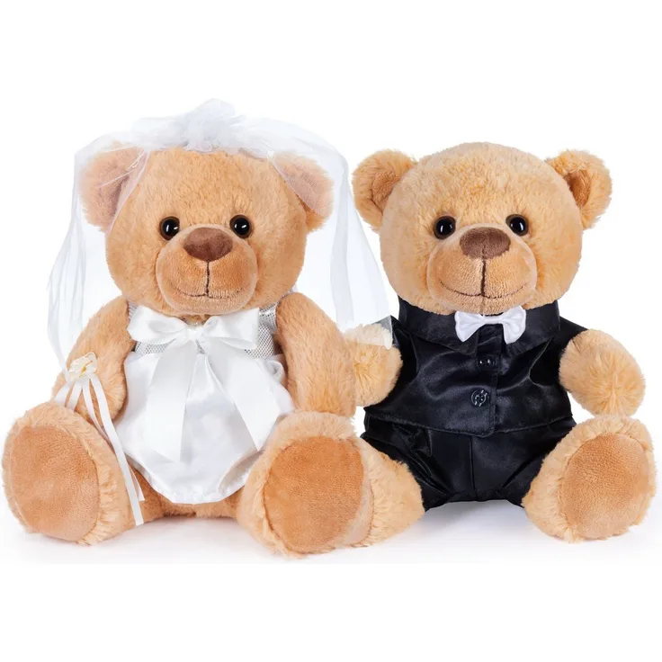 BRUBAKER Kuscheltier Teddybär Hochzeitspaar - 25 cm Braut und Bräutigam Teddy Set (mit Anzug und Brautkleid), Geschenk für Hochzeit und Verlobung, Weiß/Braun