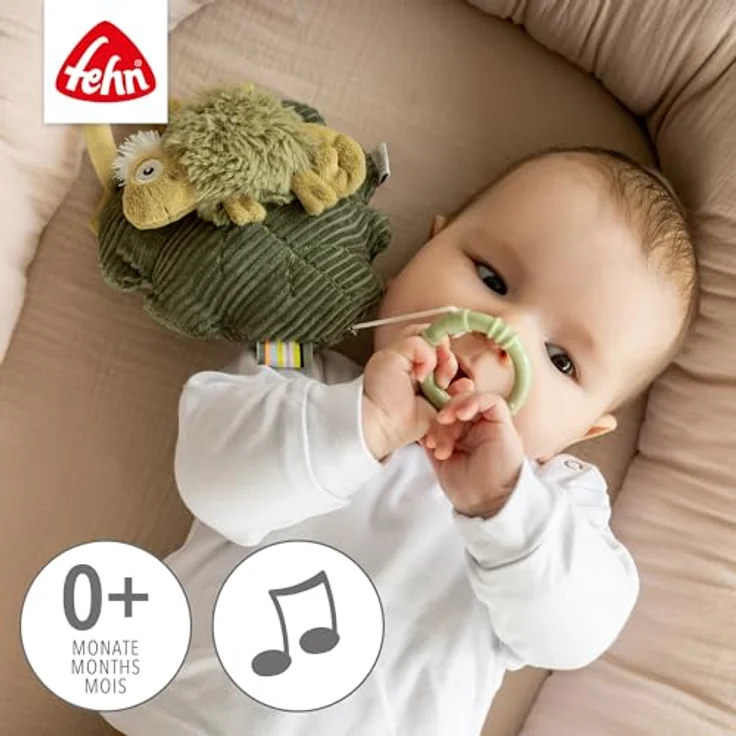 Fehn Spieluhr Chamäleon, Kuscheltier & Einschlafhilfe für Babys mit Melodie "Schlafe mein Prinzchen", waschbar bei 30°C, 15 cm – Bild 3