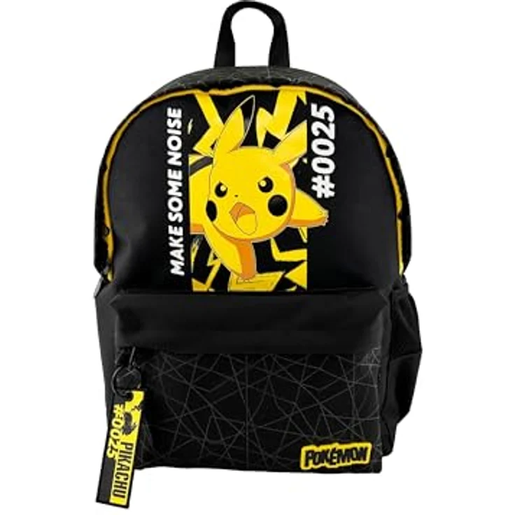 POKÉMON Schulrucksack mit 2 Fächern, seitlichen Netzfächern und gepolsterten Schultergurten, Schwarz/Rot – Bild 1