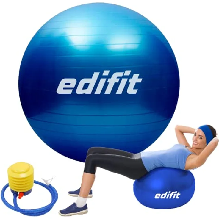 EDIFIT, Yoga Zubehör, Pilates Ball, Gymnastikball Pilatesball, 65cm, 55cm, 75cm, Schwarz, Rosa, Blau, Violett (55cm, Blau)